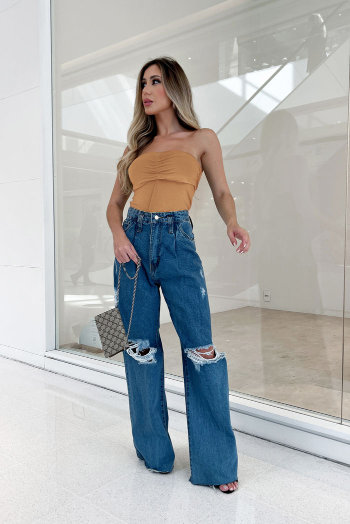 Blusa Tomara Franzida Busto Caramelo