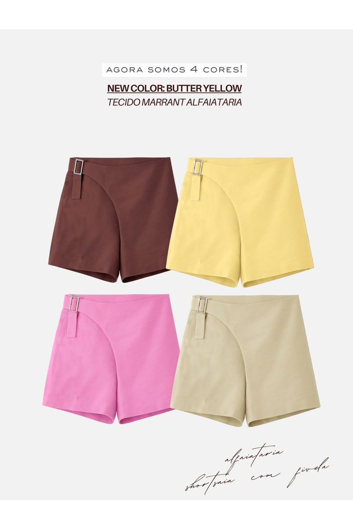 Short Saia Alfaiataria com Fivela Prateada 3 Cores