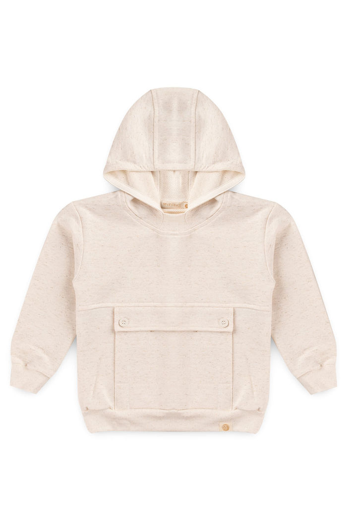 Conjunto Infantil Menino De Blusa Hoodie Com Capuz e Calça Jogger Moletom Super Sustentável - Off Natural