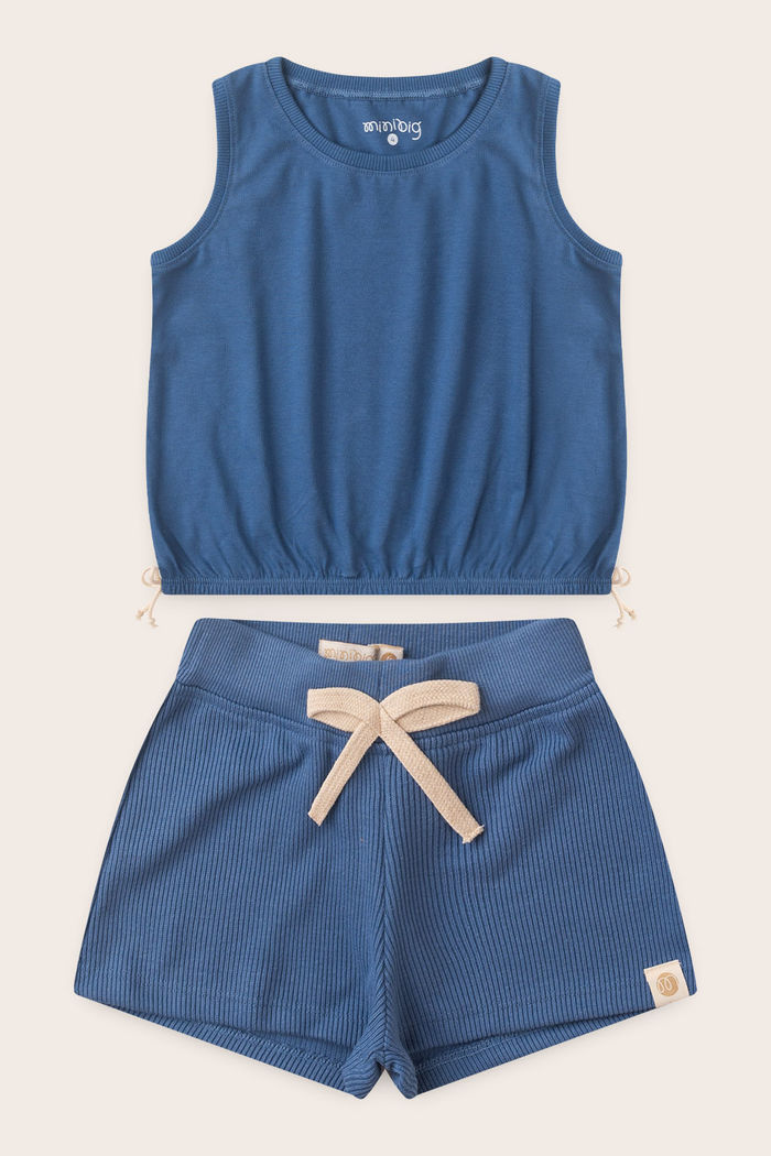 Conjunto Menina Regata Azul Anil e Shorts Azul Anil