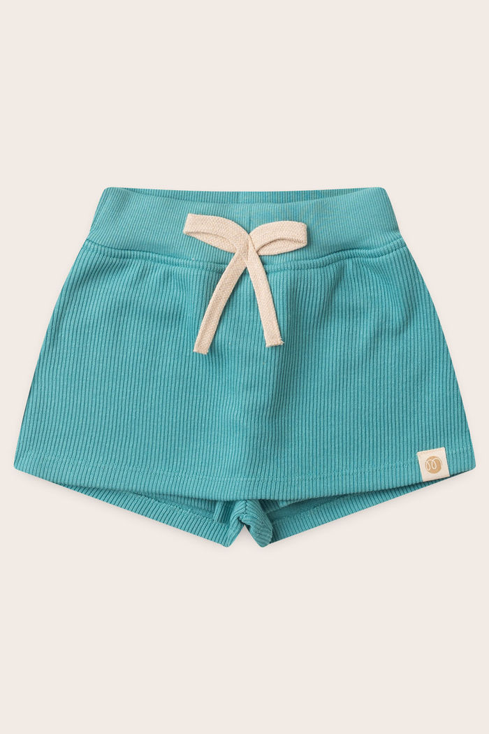 Shorts Saia Menina Moletom Texturizado Algodão Sustentável - Verde Acqua