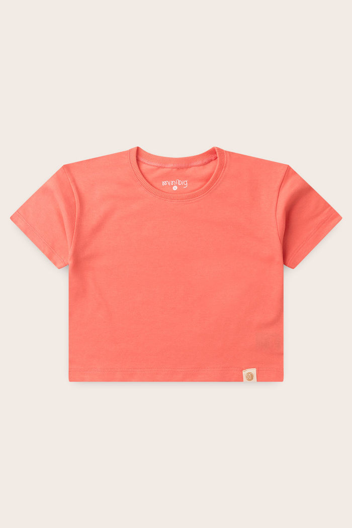 Blusa Box Manga Curta Menina 100% Algodão - Rosa Coral
