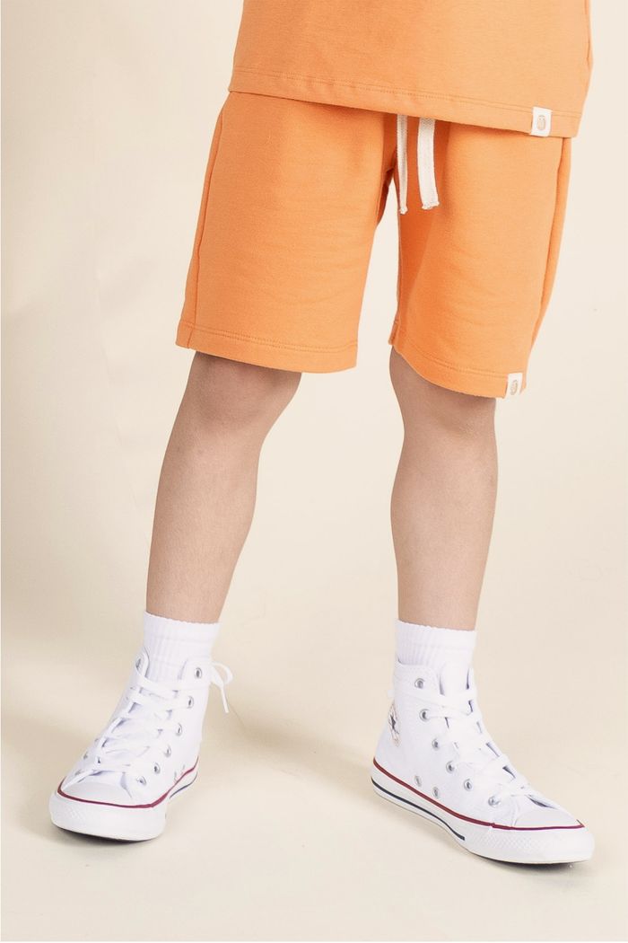 Bermuda Menino Moletom 100% Sustentável - Laranja Tangerina