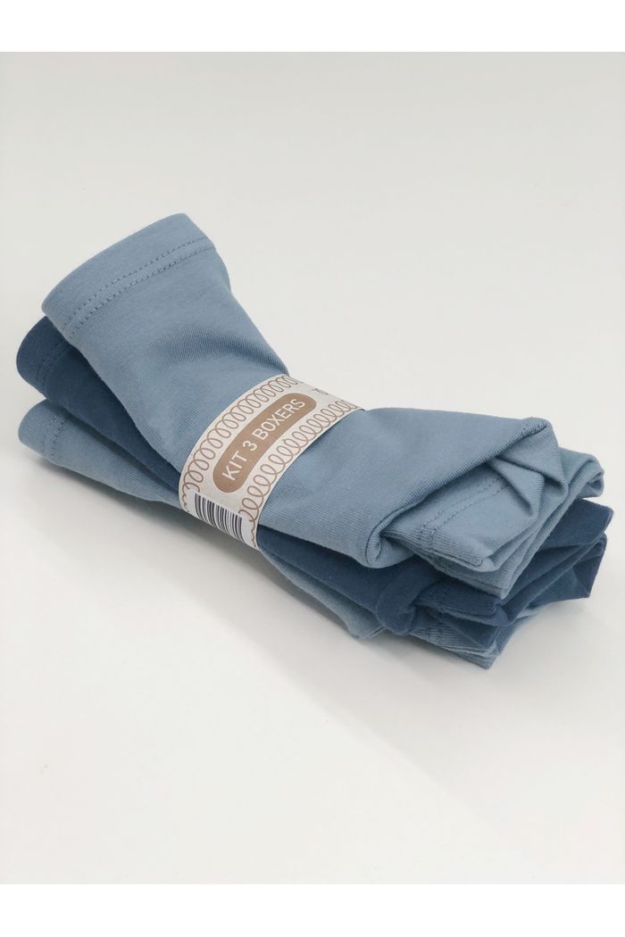 Kit 3 Peças Boxer Infantil  Menino - 2 Azul Anil Claro, 1 Azul Anil Escuro
