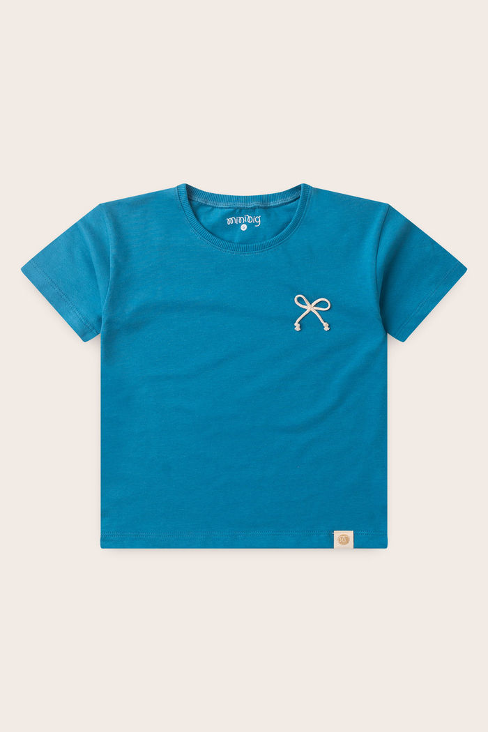 Blusa Over Manga Curta Menina 100% Algodão - Azul Turquesa