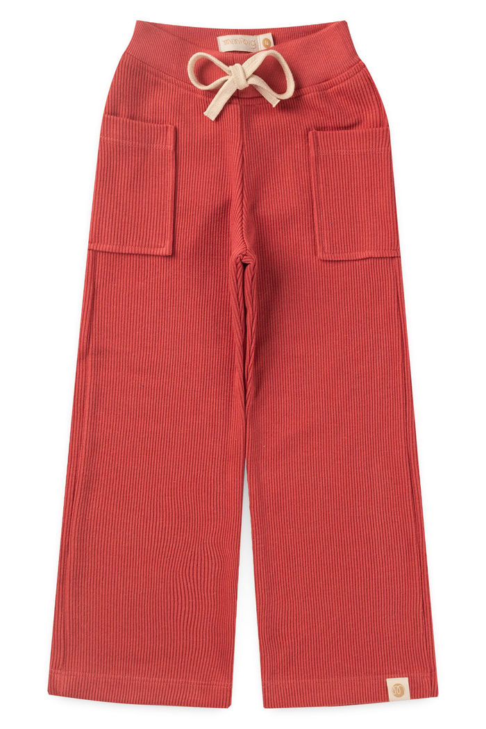 Calça Wide Leg Infantil Menina Moletom Texturizado Algodão Sustentável - Vermelho Cedro