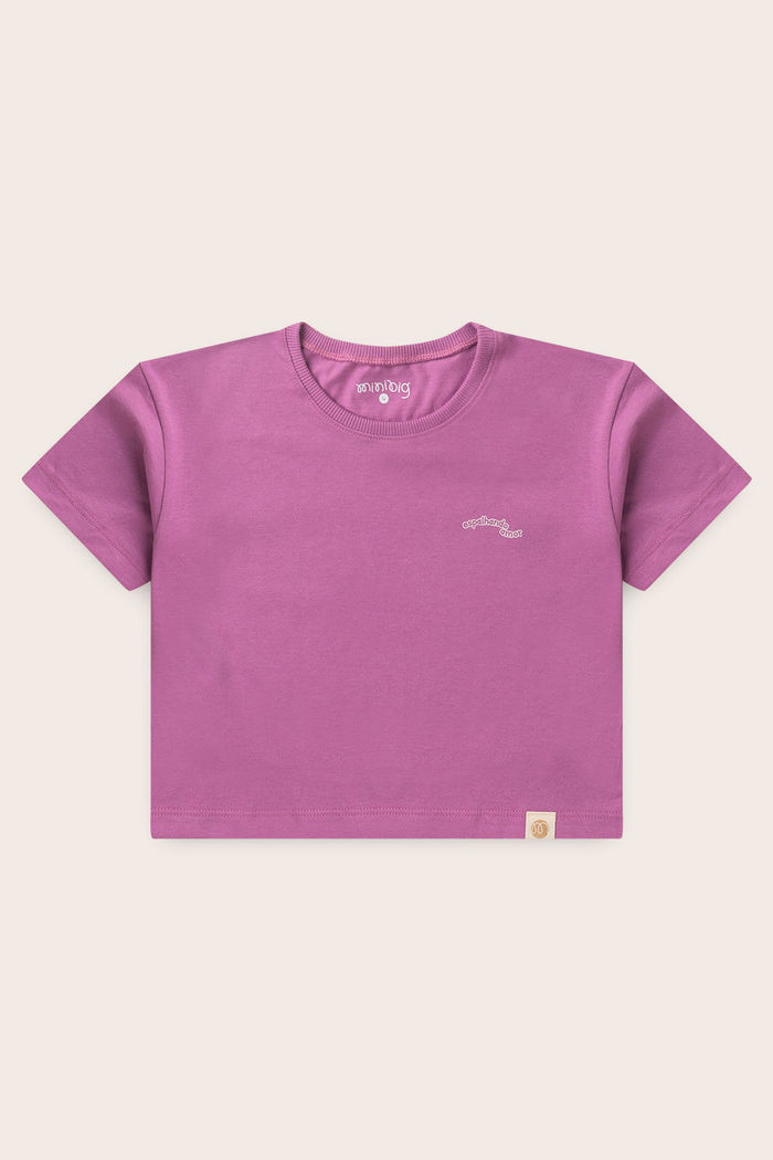 Conjunto Menina Blusa Box Manga Curta Lilas Lavanda e Shorts Off Natural