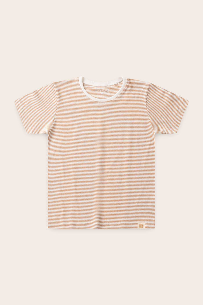 Camiseta Infantil Menino Malha Algodão Sustentável - Listrado Off-Bege