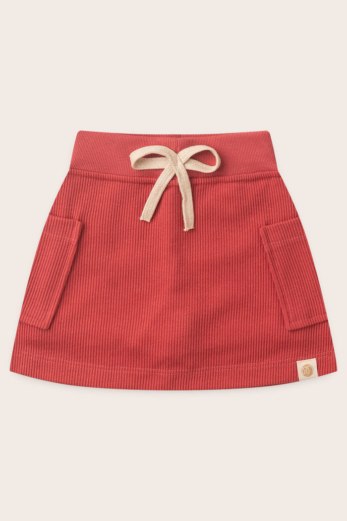 Saia Menina Com Shorts Moletom Texturizado Algodão Sustentável - Vermelho Cedro