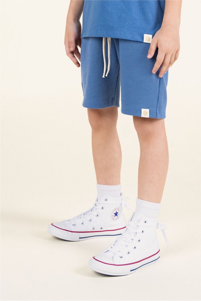 Bermuda Menino Moletom Texturizado Algodão Sustentável - Azul Anil