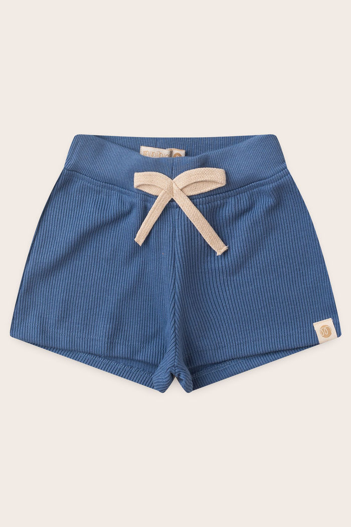 Shorts Menina Moletom Texturizado Algodão Sustentável - Azul Anil