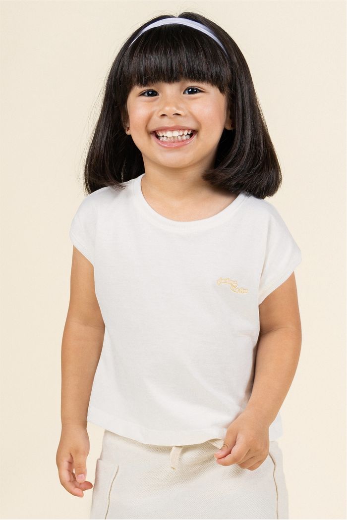 Blusa Menina Manga Japonesa 100% Algodão - Off Natural