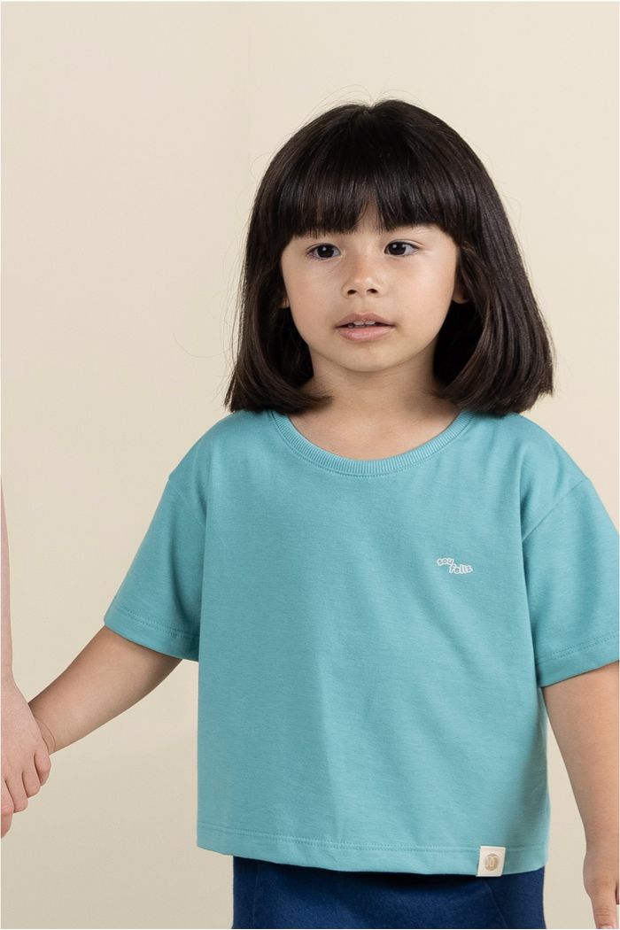 Blusa Box Manga Curta Menina 100% Algodão - Verde Acqua