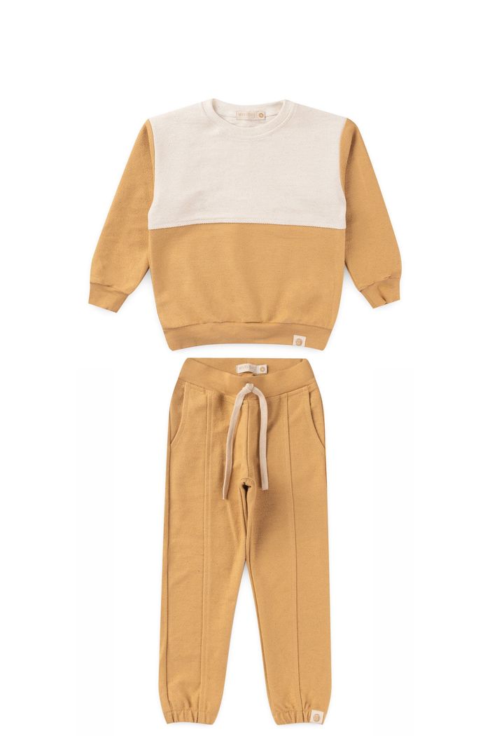 Conjunto Infantil Menino De Blusa e Calça Jogger Moletom Duo Super Sustentável e Tingimento Natural - Off Natural / Amar