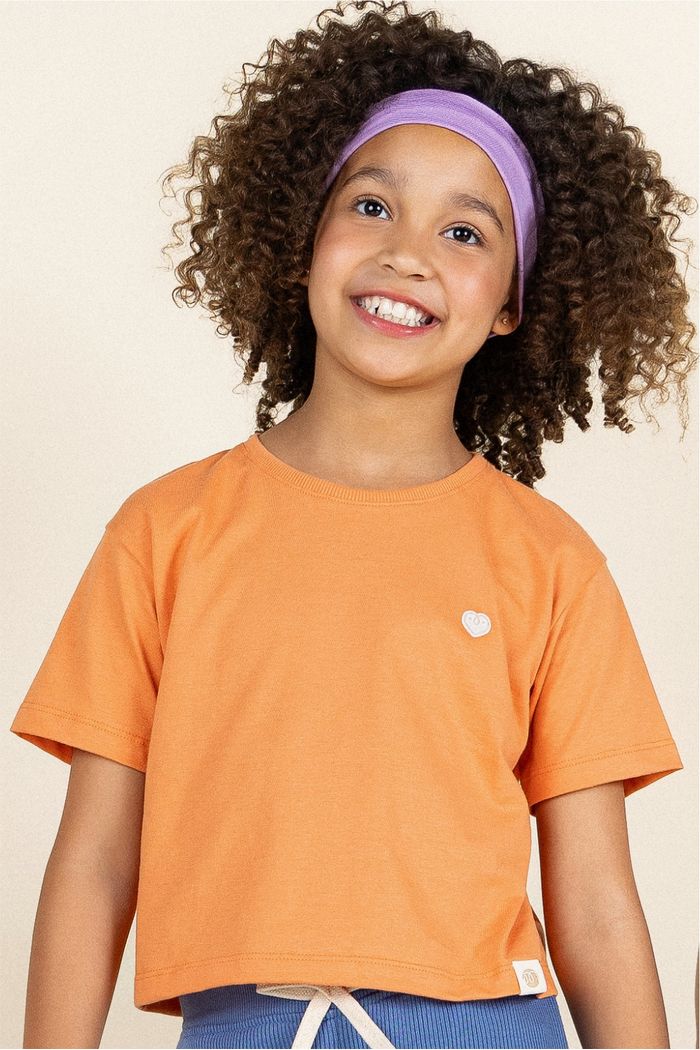 Blusa Box Manga Curta Menina 100% Algodão - Laranja Tangerina