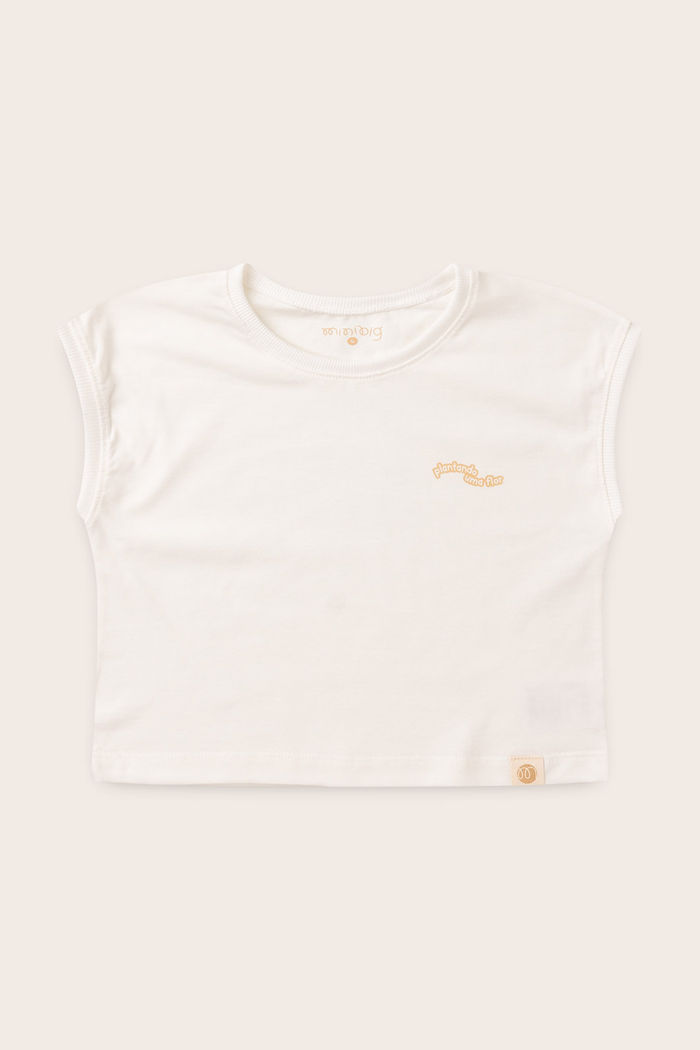 Blusa Menina Manga Japonesa 100% Algodão - Off Natural