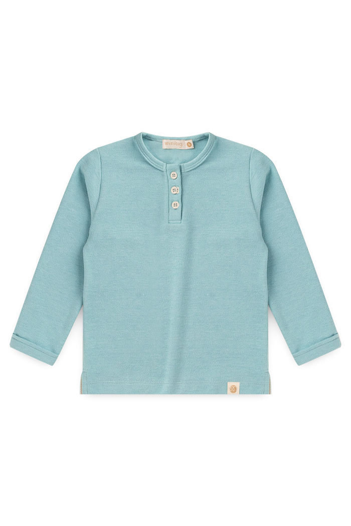 Blusa Henley Com Botões Infantil Super Malhão Algodão Sustentável - Verde Acqua Claro