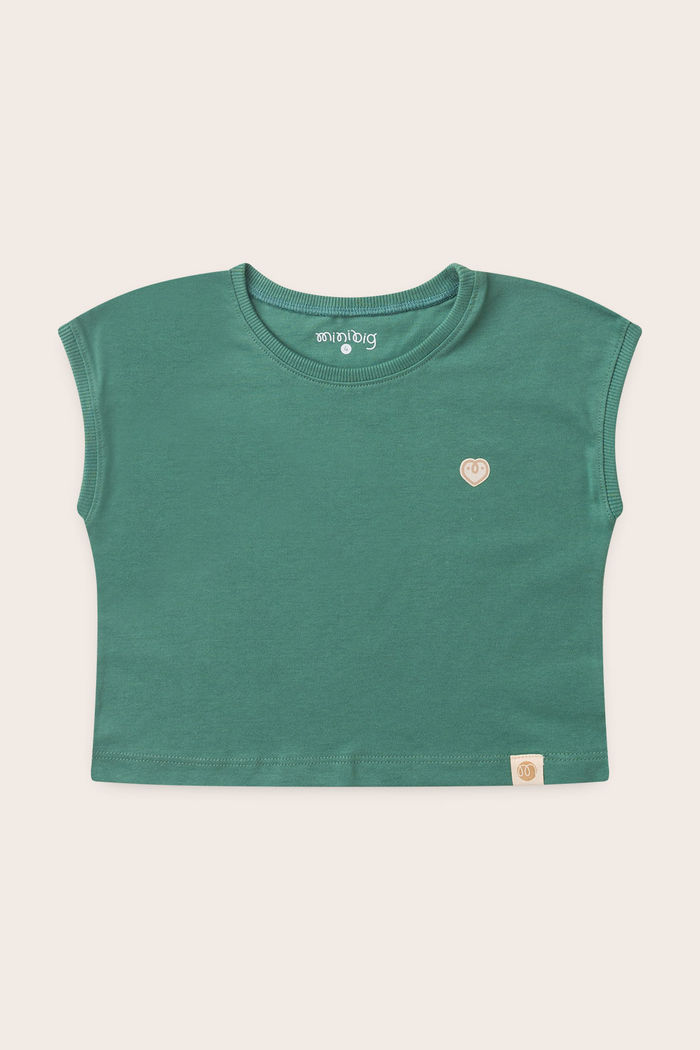 Conjunto Menina Blusa Manga Japonesa Verde Folha e Shorts Off Natural