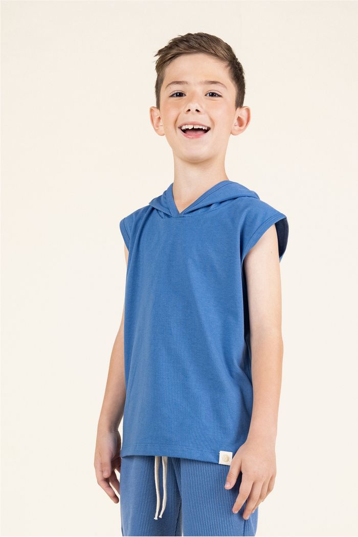 Regata Over Com Capuz Menino 100% Algodão - Azul Anil