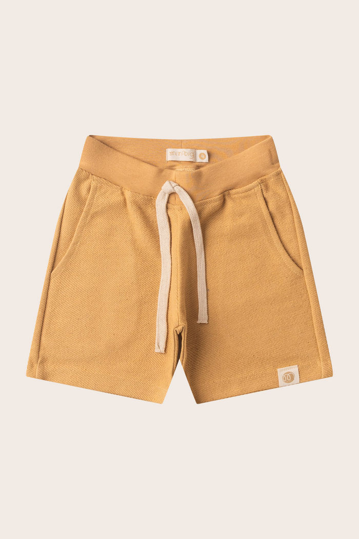 Bermuda Menino Moletom Algodão Com Poliéster Sustentável e Tingimento Natural - Amarelo Âmbar