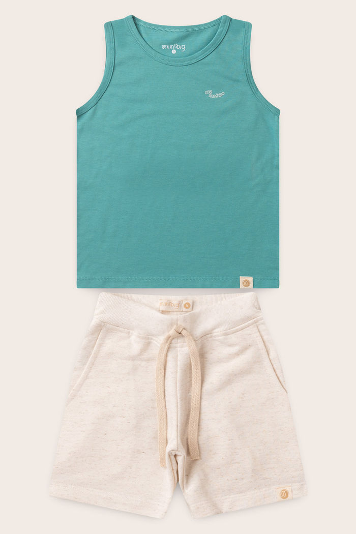 Conjunto Menino Regata Verde Acqua e Bermuda Off Natural