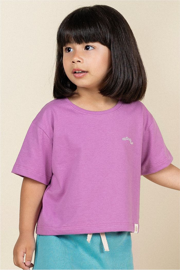 Blusa Box Manga Curta Menina 100% Algodão - Lilas Lavanda