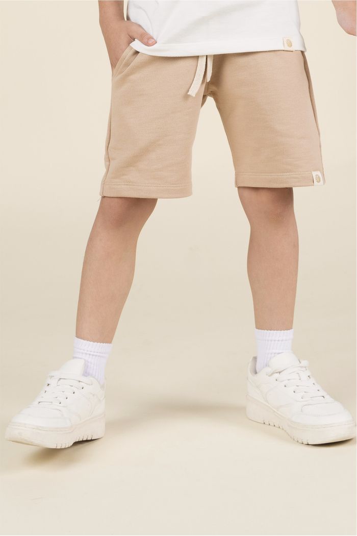 Bermuda Menino Moletom 100% Sustentável - Bege Kraft