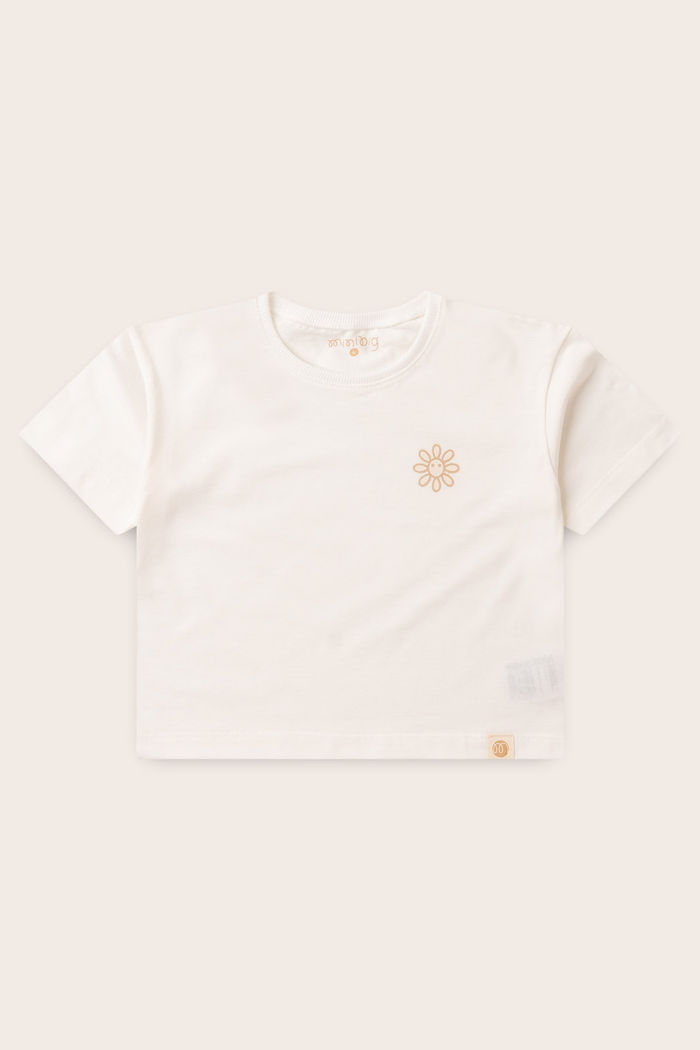 Blusa Box Manga Curta Menina 100% Algodão - Off Natural