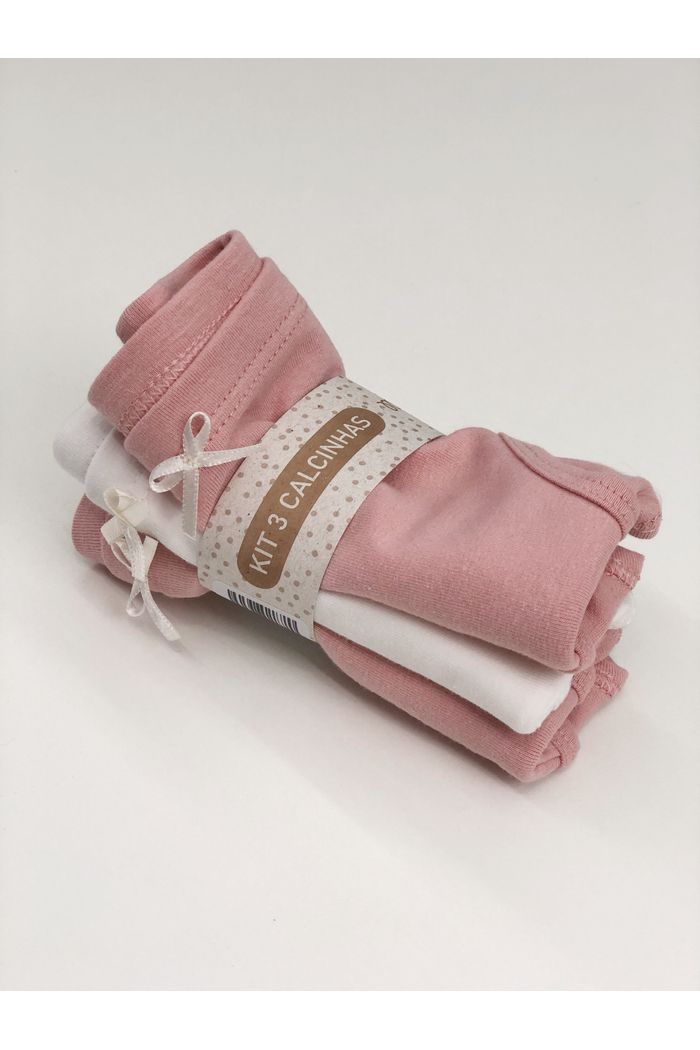 Kit 3 Peças Calcinha Infantil Menina - 1 Off e 2 Rosa