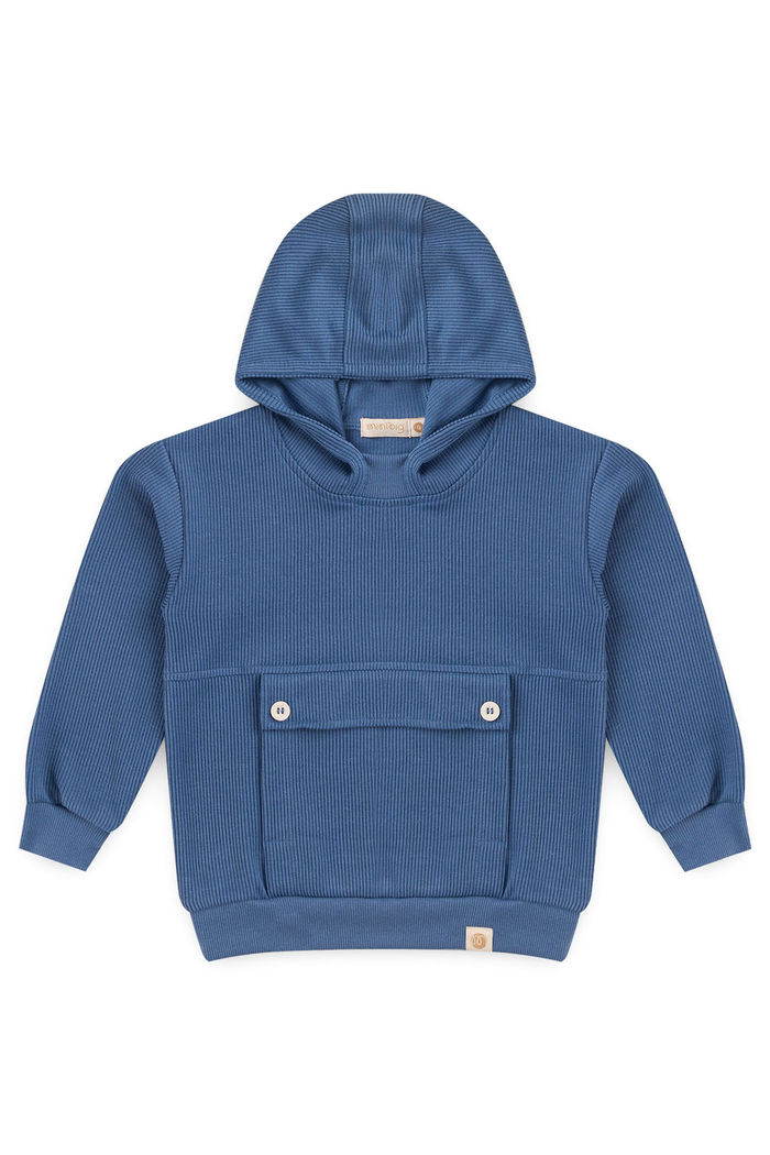 Blusa Hoodie Com Capuz Infantil Moletom Texturizado Algodão Sustentável - Azul Anil