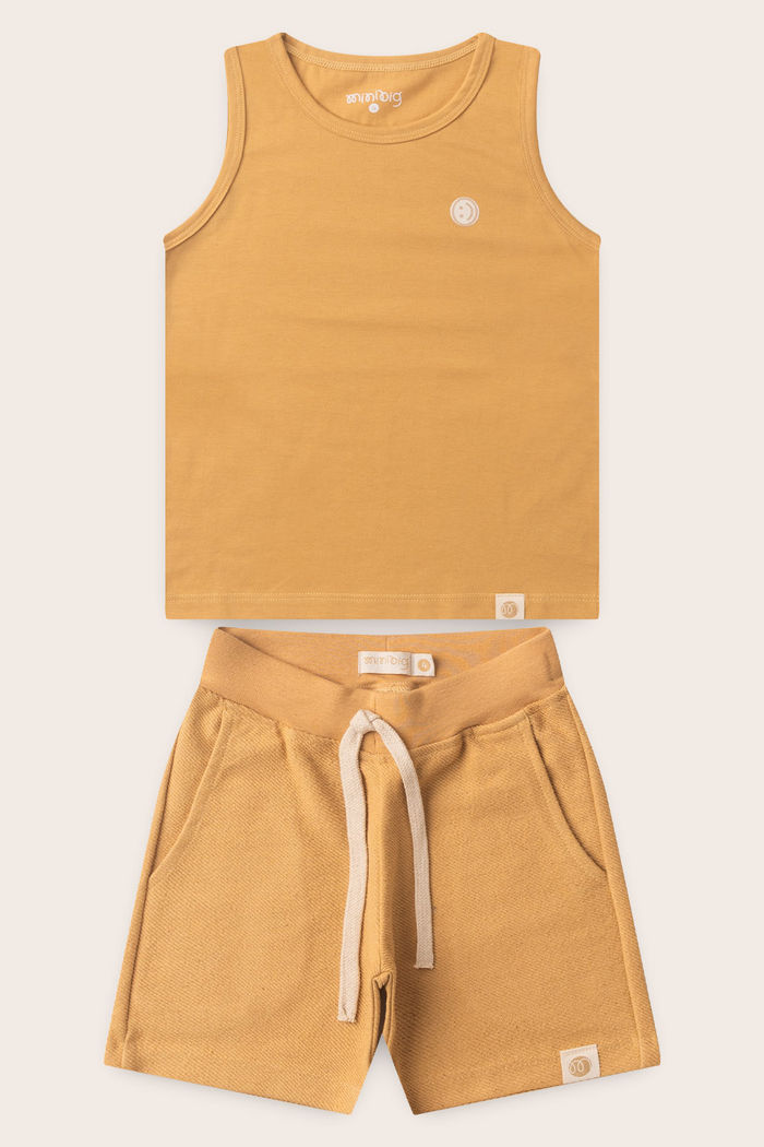 Conjunto Menino Regata Amarelo Âmbar e Bermuda Amarelo Âmbar