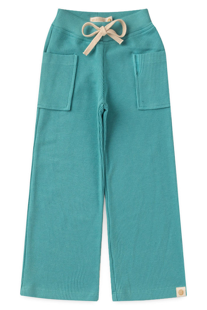 Calça Wide Leg Infantil Menina Moletom Texturizado Algodão Sustentável - Verde Acqua