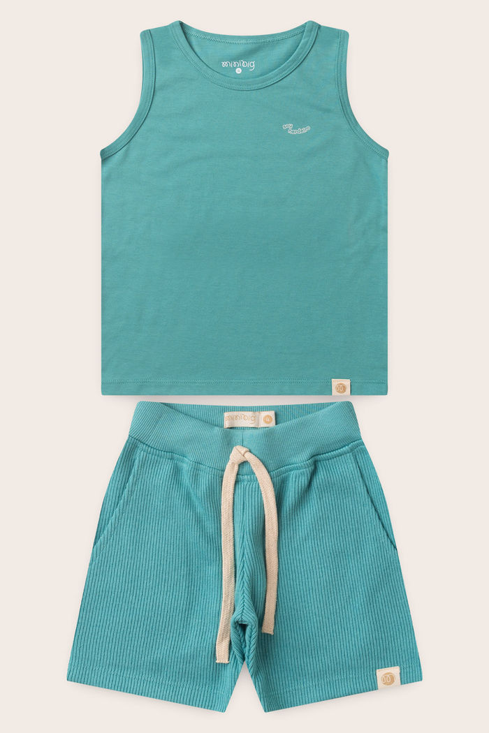 Conjunto Menino Regata Verde Acqua e Bermuda Verde Acqua