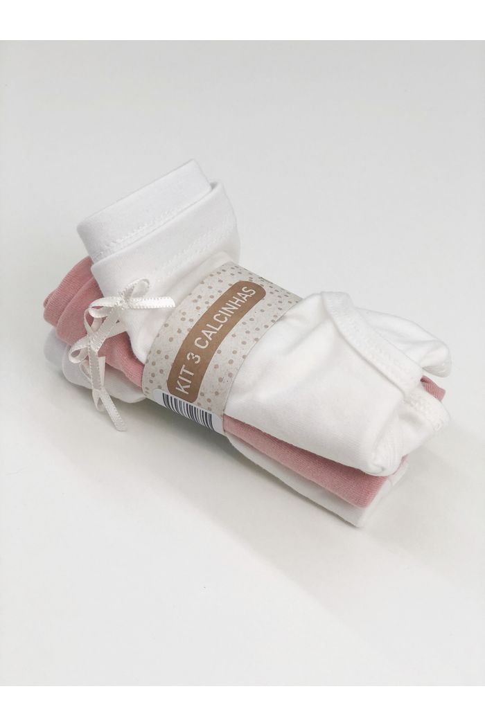Kit 3 Peças Calcinha Infantil Menina - 2 Off e 1 Rosa