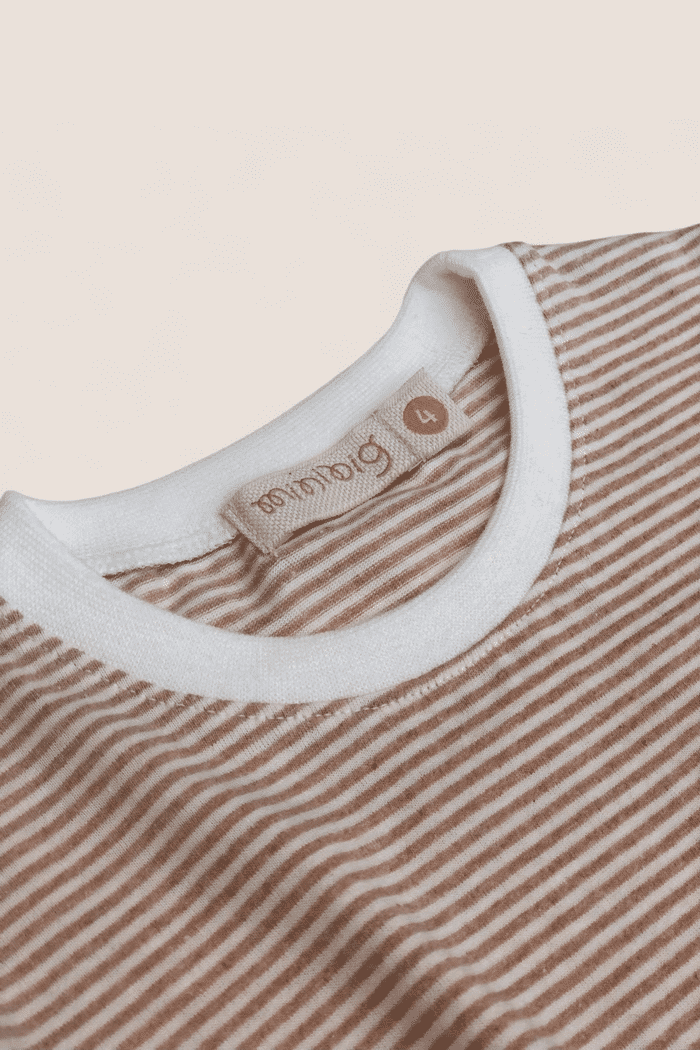 Camiseta Longa Infantil Malha Algodão Sustentável Listrado Off-Bege