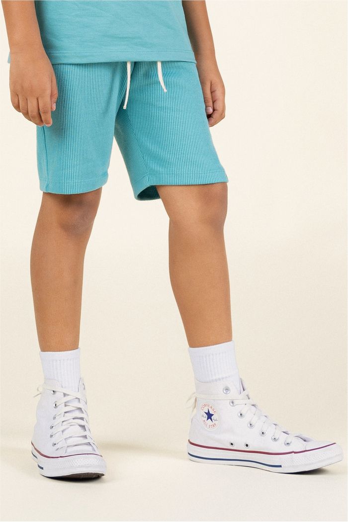 Bermuda Menino Moletom Texturizado Algodão Sustentável - Verde Acqua