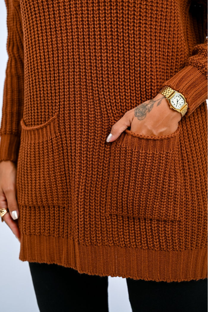 Blusão Trico Com Bolso Gola Boba Ponto Perolado Moda Inverno