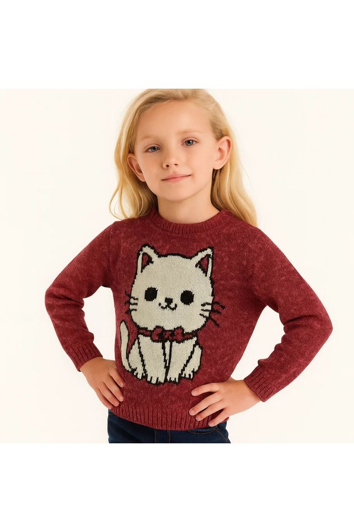 Blusa menina trico casaco gatinha pulover infantil casaco