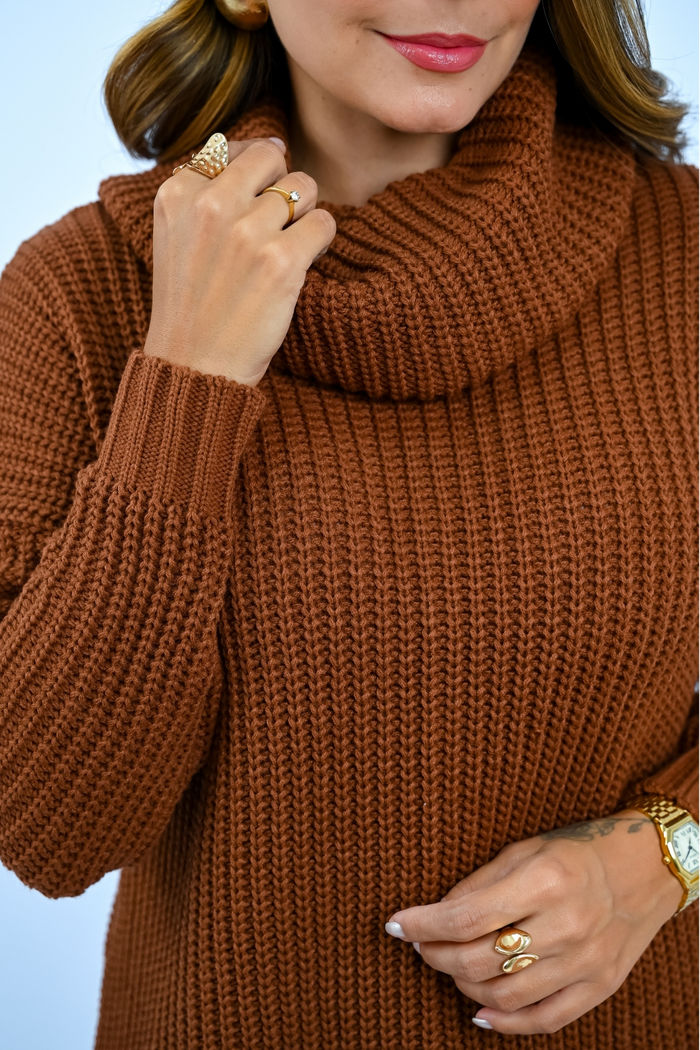 Blusão Trico Com Bolso Gola Boba Ponto Perolado Moda Inverno