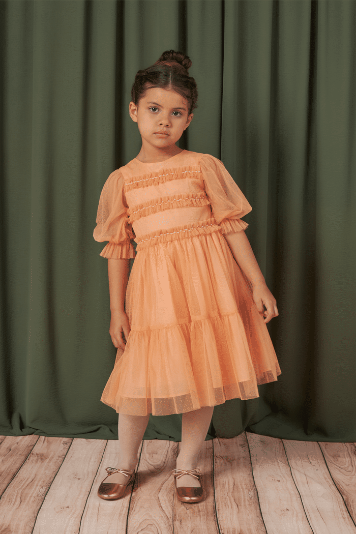 Vestido de tule poá veludo