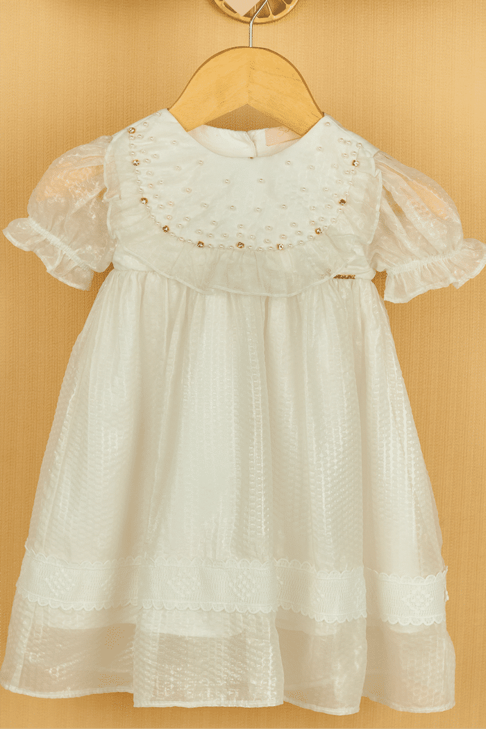 Vestido com pérolas off-white