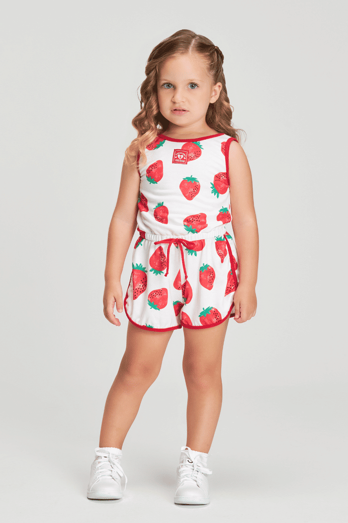 Macaquinho de moletinho com estampa de morangos