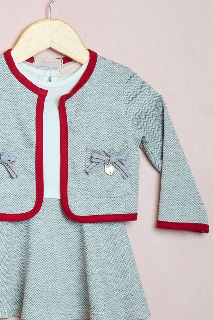 Conjunto vestido e cardigan com laços