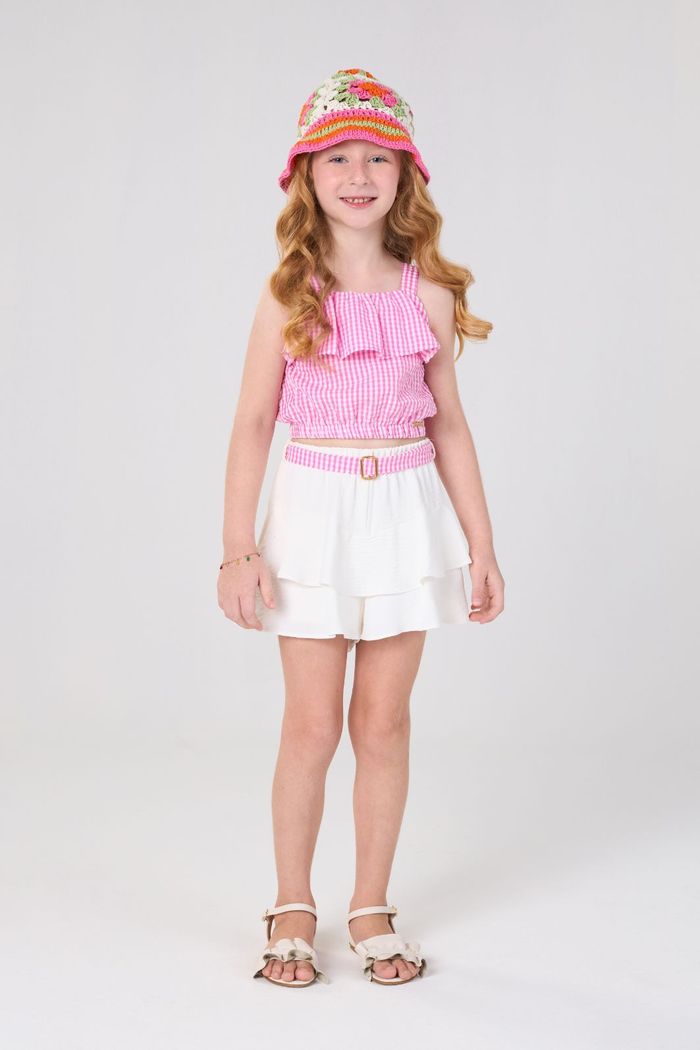 Conjunto cropped de anarruga e short de dunas com babados