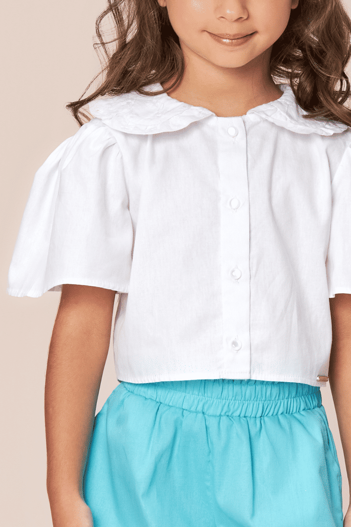 Conjunto blusa de tricoline e short com bainha italiana