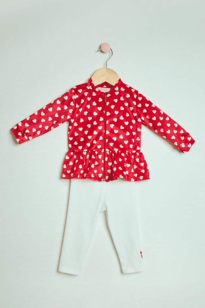 Conjunto jaqueta de corações e legging de ribana