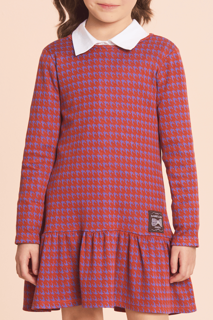 Vestido de malha jacquard ocre