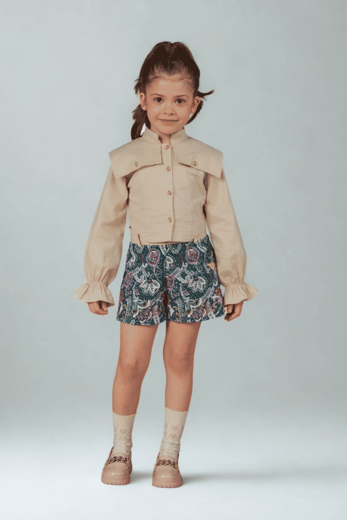 Conjunto camisa de tricoline com short estampado