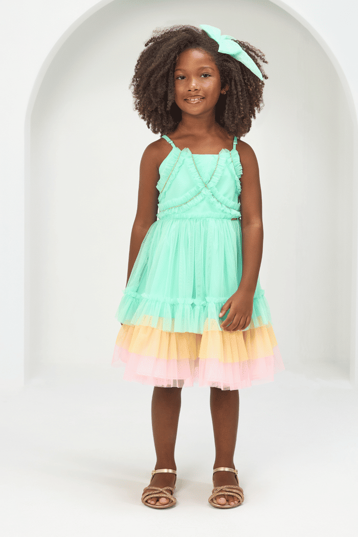 Vestido de Tule com Strass