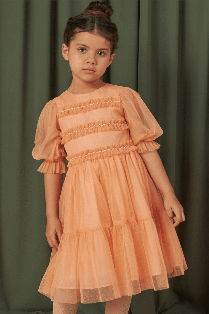 Vestido de tule poá veludo